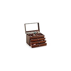 A&A Large Solid Wooden Jewelry Organizer Box with 3 Drawers Storage Case Devices ...